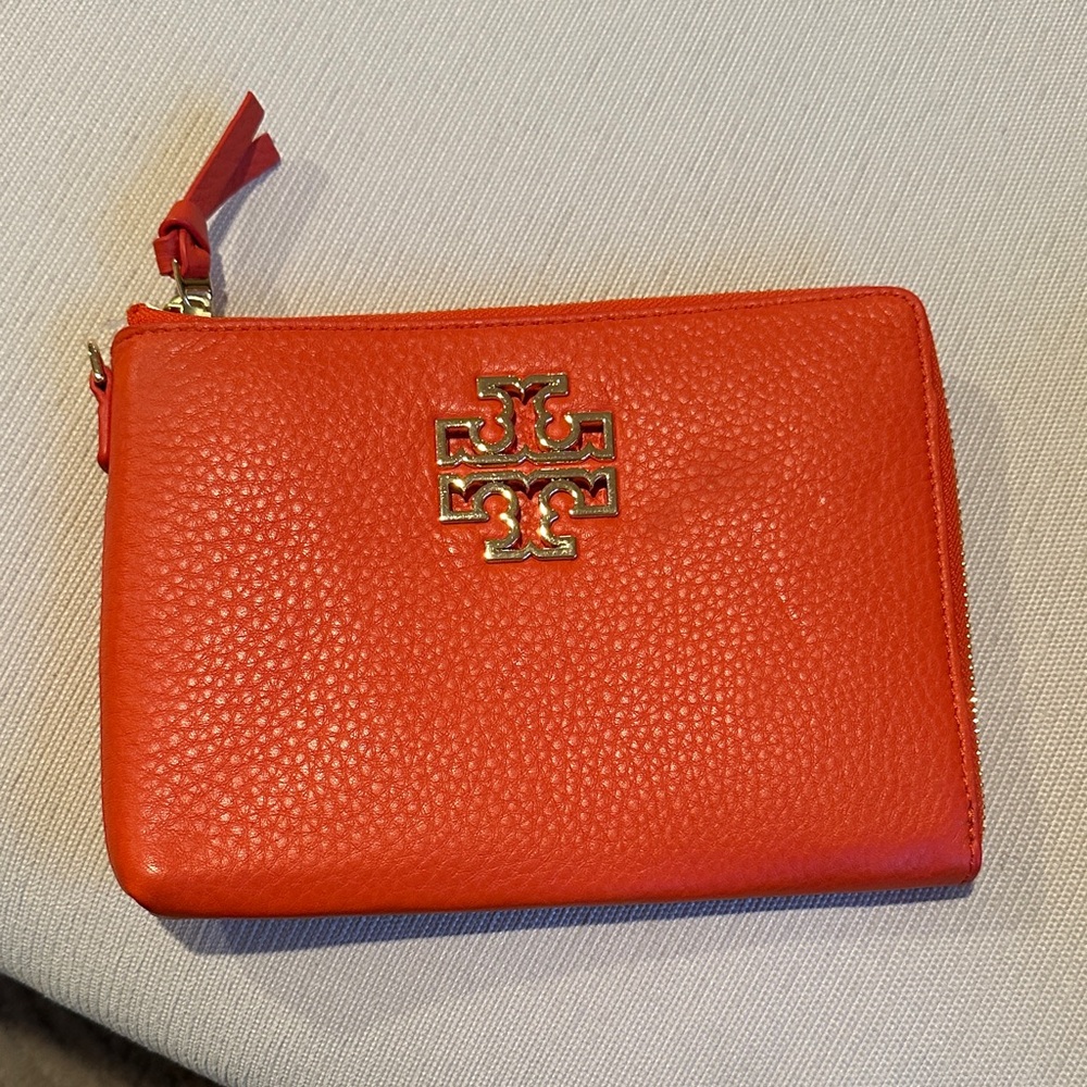 Tory Burch Vibrant Red Pebbled Leather Pouch